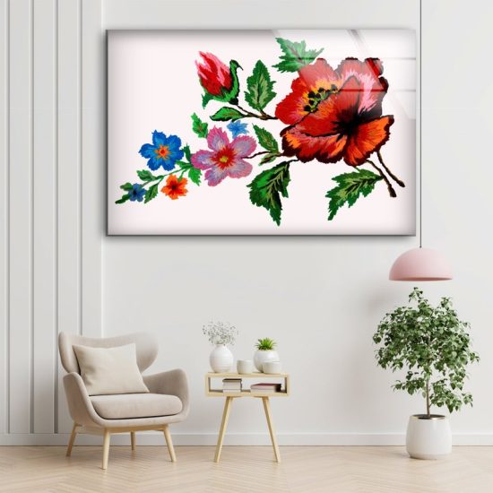 Flower Wall Art Flower Cross Stitch Pattern Floral Wall Art Glass Print 1