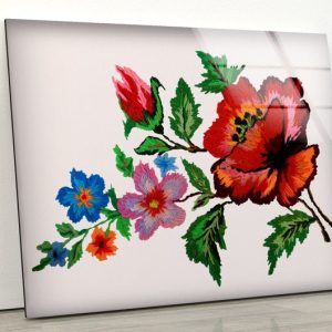 Flower Wall Art Flower Cross Stitch Pattern Floral Wall Art Glass Print