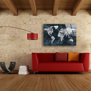 Fractal And Cool Wall Hanging Abstract World Map Wall Art Glass Print 2