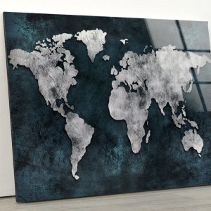 Fractal And Cool Wall Hanging Abstract World Map Wall Art Glass Print