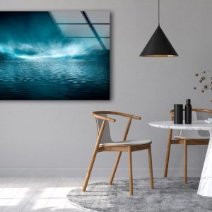 Glass Print Picture Wall Art For Restaurant Office Tempered Glass Wall Art Seascape At Night Futuristic Neon Light 2