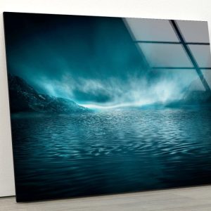 Glass Print Picture Wall Art For Restaurant Office Tempered Glass Wall Art Seascape At Night Futuristic Neon Light