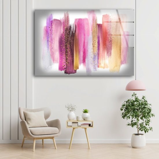 Glass Print Picture Wall Art For Restaurant Office Wall Art Uv Printing Alcohol Ink Pink Gold Wall Art 2