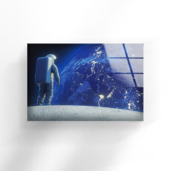 Glass Print Picture Wall Art For Restaurant Office Wall Art Uv Printing Astronaut On The Moon 3D Illustration 1