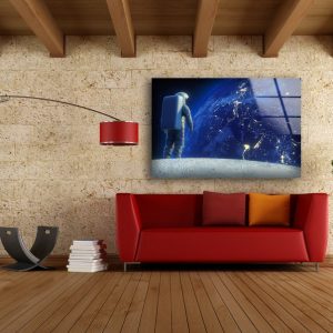 Glass Print Picture Wall Art For Restaurant Office Wall Art Uv Printing Astronaut On The Moon 3D Illustration 2