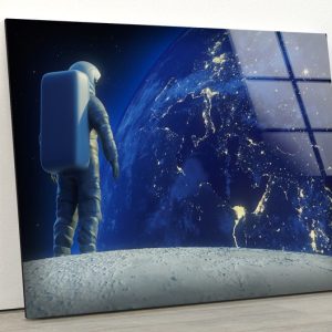 Glass Print Picture Wall Art For Restaurant Office Wall Art Uv Printing Astronaut On The Moon 3D Illustration