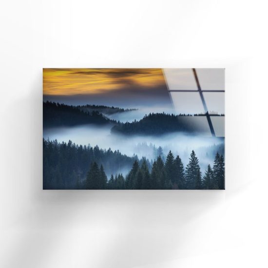 Glass Print Picture Wall Art For Restaurant Office Wall Art Uv Printing Foggy Mountain Wall Art Foggy Sunset 2