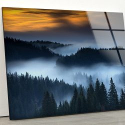 Glass Print Picture Wall Art For Restaurant Office Wall Art Uv Printing Foggy Mountain Wall Art Foggy Sunset