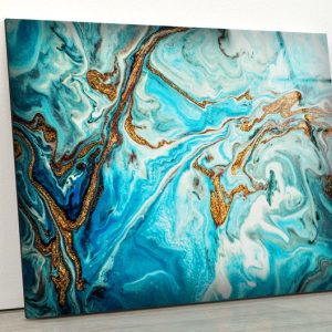 Glass Print Picture Wall Art For Restaurant Office Wall Art Uv Printing Gold And Turquoise Marble Wall Hanging