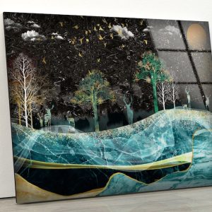Glass Print Picture Wall Art For Restaurant Office Wall Art Uv Printing Gold And Turquoise Marble Wall Hanging