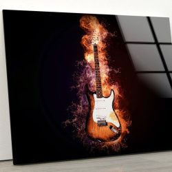 Glass Print Picture Wall Art For Restaurant Office Wall Art Wall Hanging Uv Printing Fire Guitar Wall Art