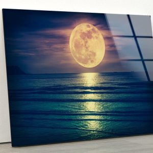 Glass Print Picture Wall Art For Restaurant Office Wall Art Wall Hanging Uv Printing Night Full Moon View Art 2