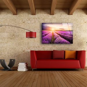 Glass Print Picture Wall Art For Restaurant Office Wall Art Wall Hanging Uv Printing Purple Lavender Field Art 2