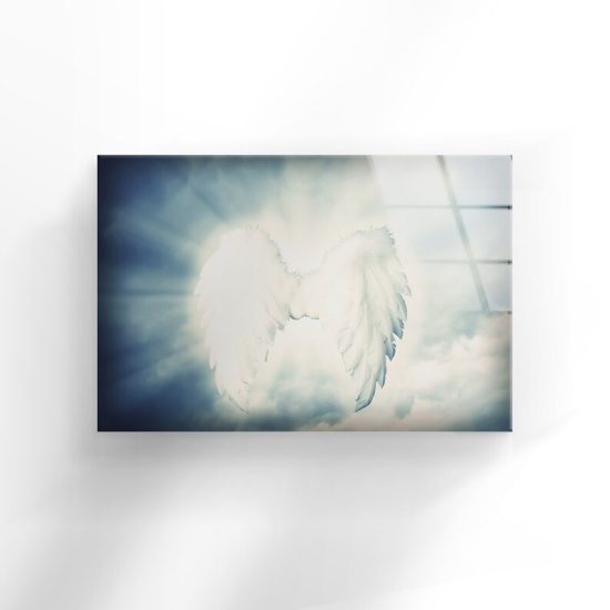 Glass Print Picture Wall Art For Restaurant Office Wall Art Wall Hanging Uv Printing White Angel Wings Wall Art 1