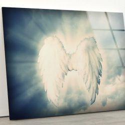 Glass Print Picture Wall Art For Restaurant Office Wall Art Wall Hanging Uv Printing White Angel Wings Wall Art