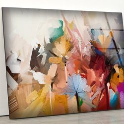 Glass Print Wall Arts For Big Wall Office Decor Tempered Glass Printing Wall Art Abstract Colorful Flower Illustration Art