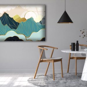 Glass Print Wall Arts For Big Wall Office Decor Tempered Glass Printing Wall Art Gold Mountain Design With Landscape Line Art 1