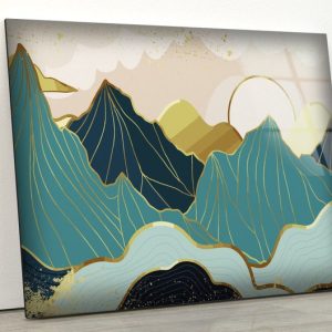 Glass Print Wall Arts For Big Wall Office Decor Tempered Glass Printing Wall Art Gold Mountain Design With Landscape Line Art