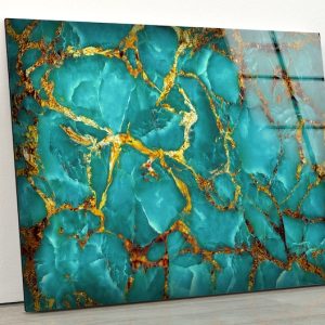 Glass Print Wall Arts For Big Wall Office Decor Tempered Glass Printing Wall Art Luxurious Aqua Tone Abstract Marble Wall Art