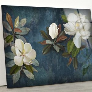 Glass Print Wall Arts For Big Wall Office Decor Tempered Glass Printing Wall Art Magnolia Jasmine Leaves Flower Wall Art