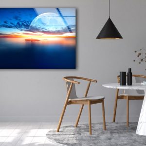 Glass Print Wall Arts For Big Wall Office Decor Tempered Glass Printing Wall Art Sunset At Sea With Super Moon 2