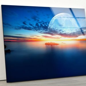 Glass Print Wall Arts For Big Wall Office Decor Tempered Glass Printing Wall Art Sunset At Sea With Super Moon