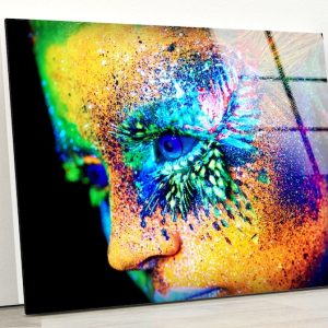 Glass Print Wall Arts For Big Walls Office Decor Tempered Glass Printing Wall Art Wall Hanging Neon Woman Face Art