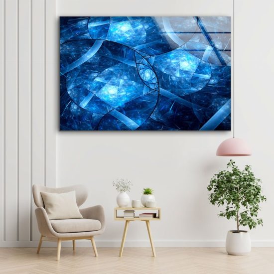 Glass Wall Art Glass Wall Decor Wall Hanging Tempered Glass Printing Wall Art Blue Abstract Stained Wall Art 1