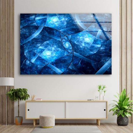Glass Wall Art Glass Wall Decor Wall Hanging Tempered Glass Printing Wall Art Blue Abstract Stained Wall Art 2
