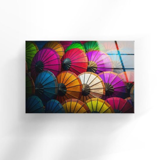 Glass Wall Decor Living Room Tempered Glass Print Abstract Art Wall Hanging Colorful Umbrella Cool Art 1