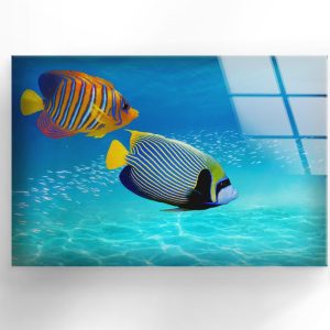 Glass Wall Decor Living Room Tempered Glass Print Abstract Art Wall Hanging Ocean Life Deep Water Fishes Art 1