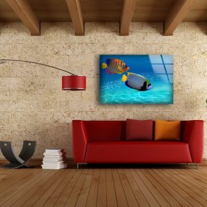 Glass Wall Decor Living Room Tempered Glass Print Abstract Art Wall Hanging Ocean Life Deep Water Fishes Art 2