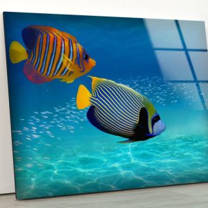 Glass Wall Decor Living Room Tempered Glass Print Abstract Art Wall Hanging Ocean Life Deep Water Fishes Art