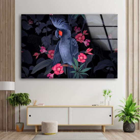 Glass Wall Decor Living Room Tempered Glass Print Abstract Art Wall Hanging Parrot Chinese Wall Art 1