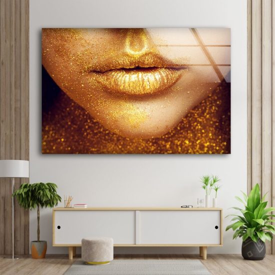 Gold Lips Wall Art Lips Wall Art Black Woman Wall Art Glass Print 1 1