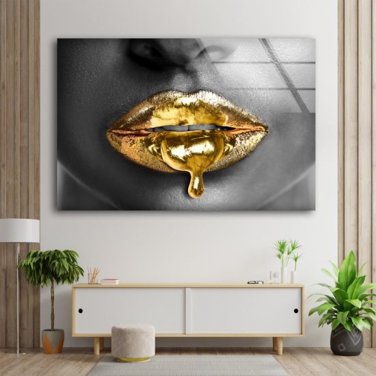 Gold Lips Wall Art Lips Wall Art Black Woman Wall Art Glass Print 1