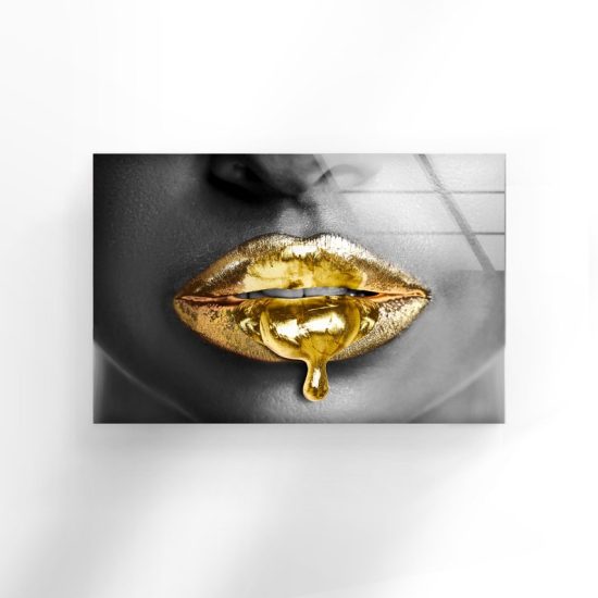 Gold Lips Wall Art Lips Wall Art Black Woman Wall Art Glass Print 2