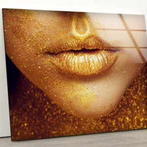 Gold Lips Wall Art Lips Wall Art Black Woman Wall Art Glass Print