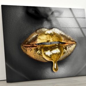 Gold Lips Wall Art Lips Wall Art Black Woman Wall Art Glass Print