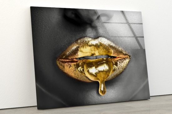 Gold Lips Wall Art Lips Wall Art Black Woman Wall Art Glass Print ...