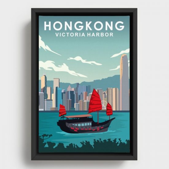 Hongkong Victoria Harbor Travel Poster Canvas Print Wall Art Decor 1