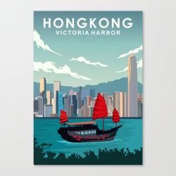Hongkong Victoria Harbor Travel Poster Canvas Print - Wall Art Decor