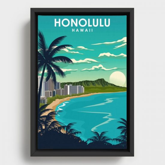 Honolulu Hawaii Vintage Minimal Travel Poster Canvas Print Wall Art Decor 1