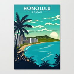 Honolulu Hawaii Vintage Minimal Travel Poster Canvas Print - Wall Art Decor