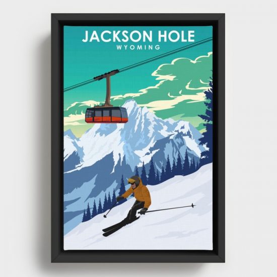 Jackson Hole Wyoming Ski Retro Travel Poster Canvas Print Wall Art Decor 1