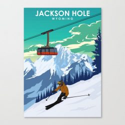 Jackson Hole Wyoming Ski Retro Travel Poster Canvas Print - Wall Art Decor