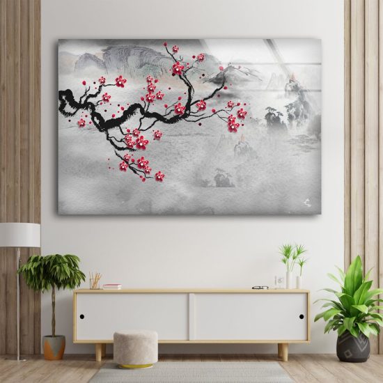 Japanese Flower Wall Art Floral Wall Art Botanical Glass Print 1