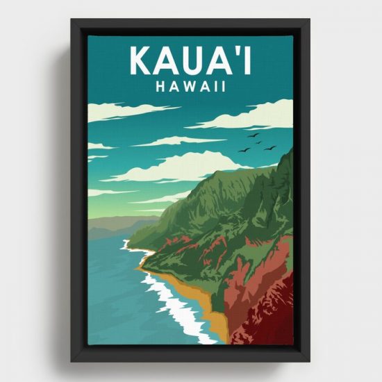 Kauai Hawaii Vintage Minimal Retro Travel Poster Canvas Print Wall Art Decor 1