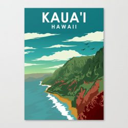 Kauai Hawaii Vintage Minimal Retro Travel Poster Canvas Print - Wall Art Decor