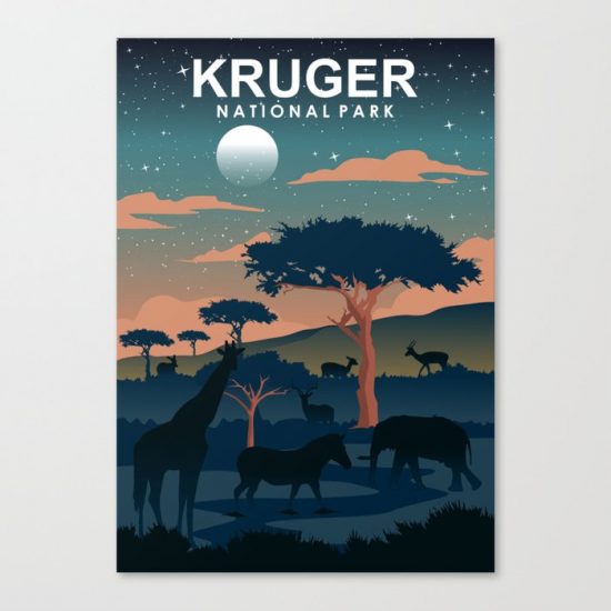 Kruger National Park Travel Poster Night Canvas Print - Wall Art Decor